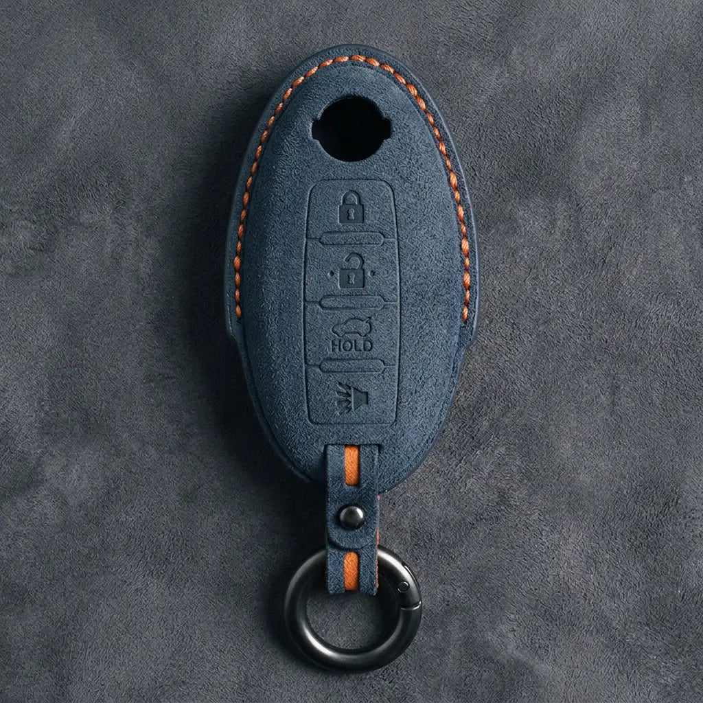 Nissan Hand-Stitched Alcantara Key Fob Cover – Oval 4-Button - Cobalt Blue