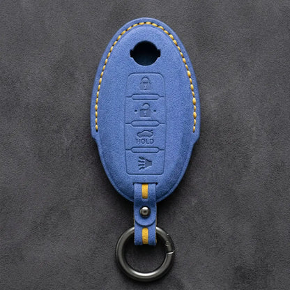 Nissan Hand-Stitched Alcantara Key Fob Cover – Oval 4-Button - Cornflower Blue