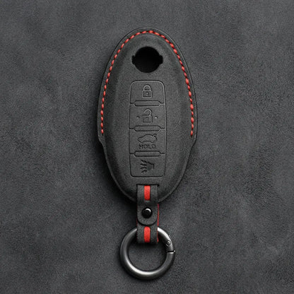 Nissan Hand-Stitched Alcantara Key Fob Cover – Oval 4-Button - Dark Charcoal