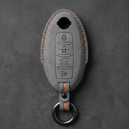 Nissan Hand-Stitched Alcantara Key Fob Cover – Oval 4-Button - Dark Gray