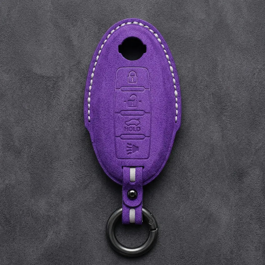 Nissan Hand-Stitched Alcantara Key Fob Cover – Oval 4-Button - Dark Purple