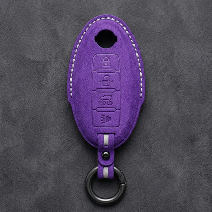Nissan Hand-Stitched Alcantara Key Fob Cover – Oval 4-Button - Dark Purple
