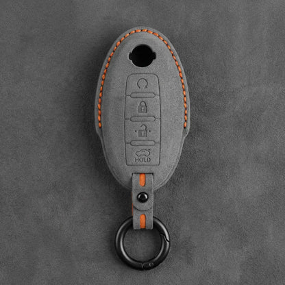 Nissan Hand-Stitched Alcantara Key Fob Cover – Oval 4-Button Remote Start - Dark Gray