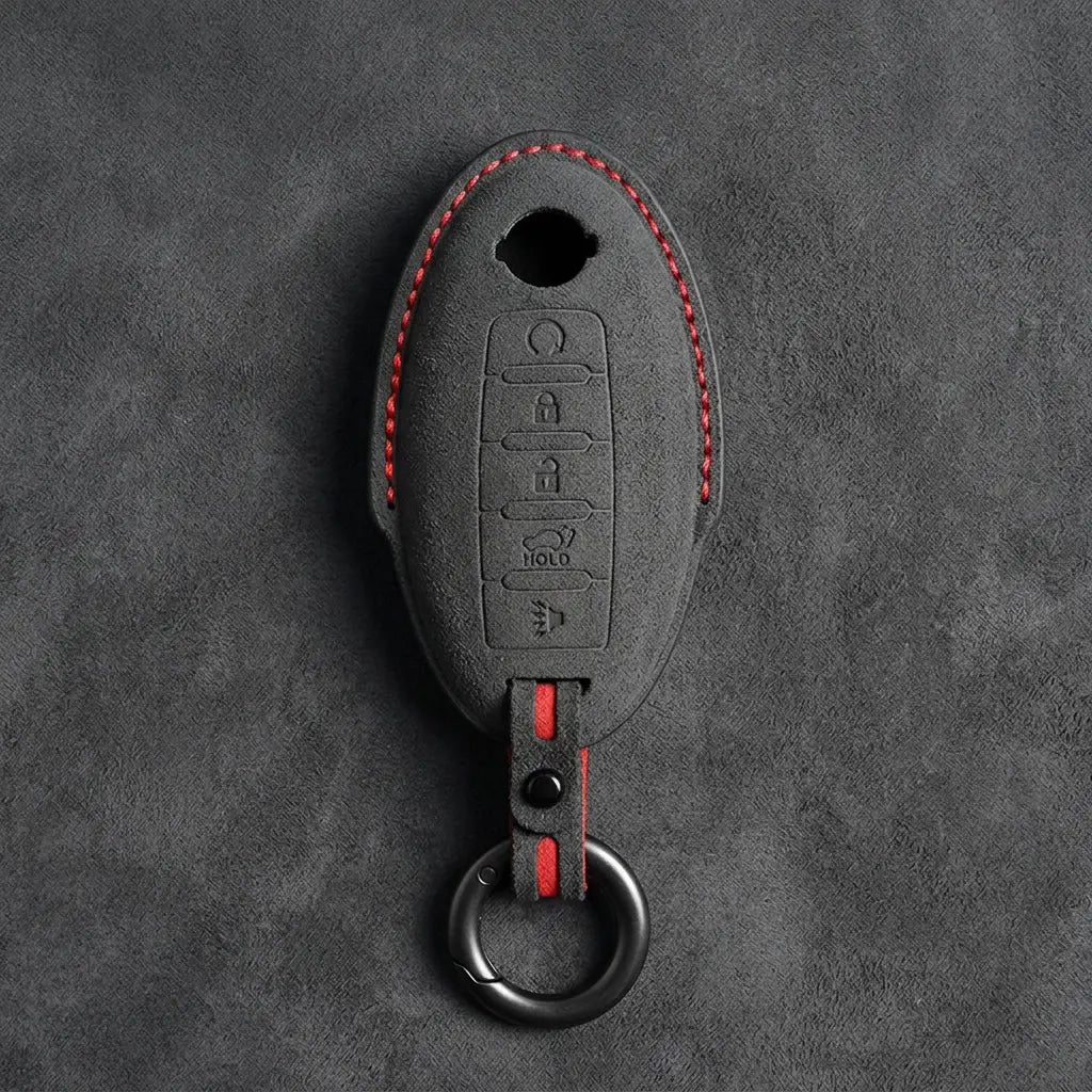 Nissan - Schlüsselhülle aus handgenähtem Alcantara - Oval 5-Tasten in Dunkelanthrazit