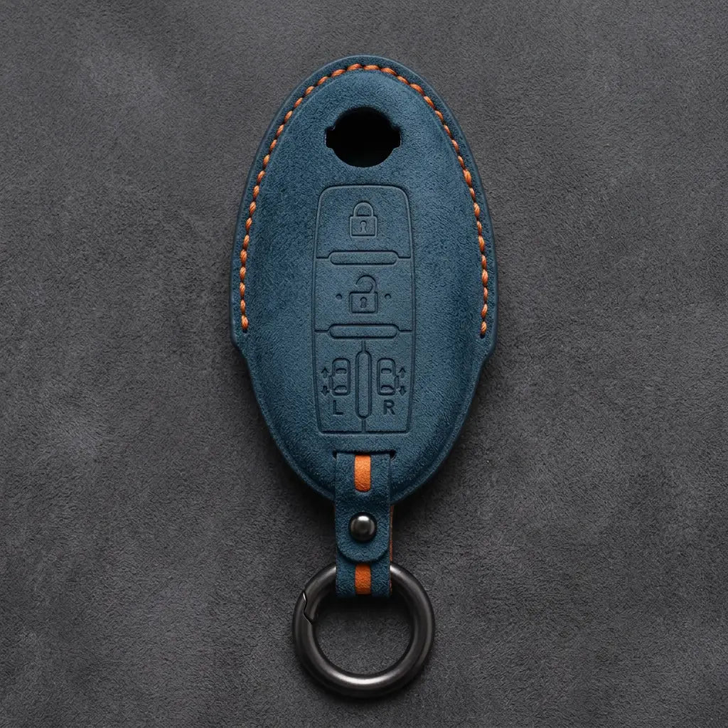Nissan Hand-Stitched Alcantara Key Fob Cover – Oval Dual Sliding Doors - Cobalt BLue