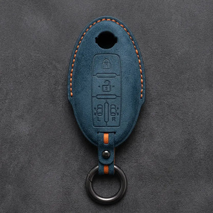 Nissan Hand-Stitched Alcantara Key Fob Cover – Oval Dual Sliding Doors - Cobalt BLue