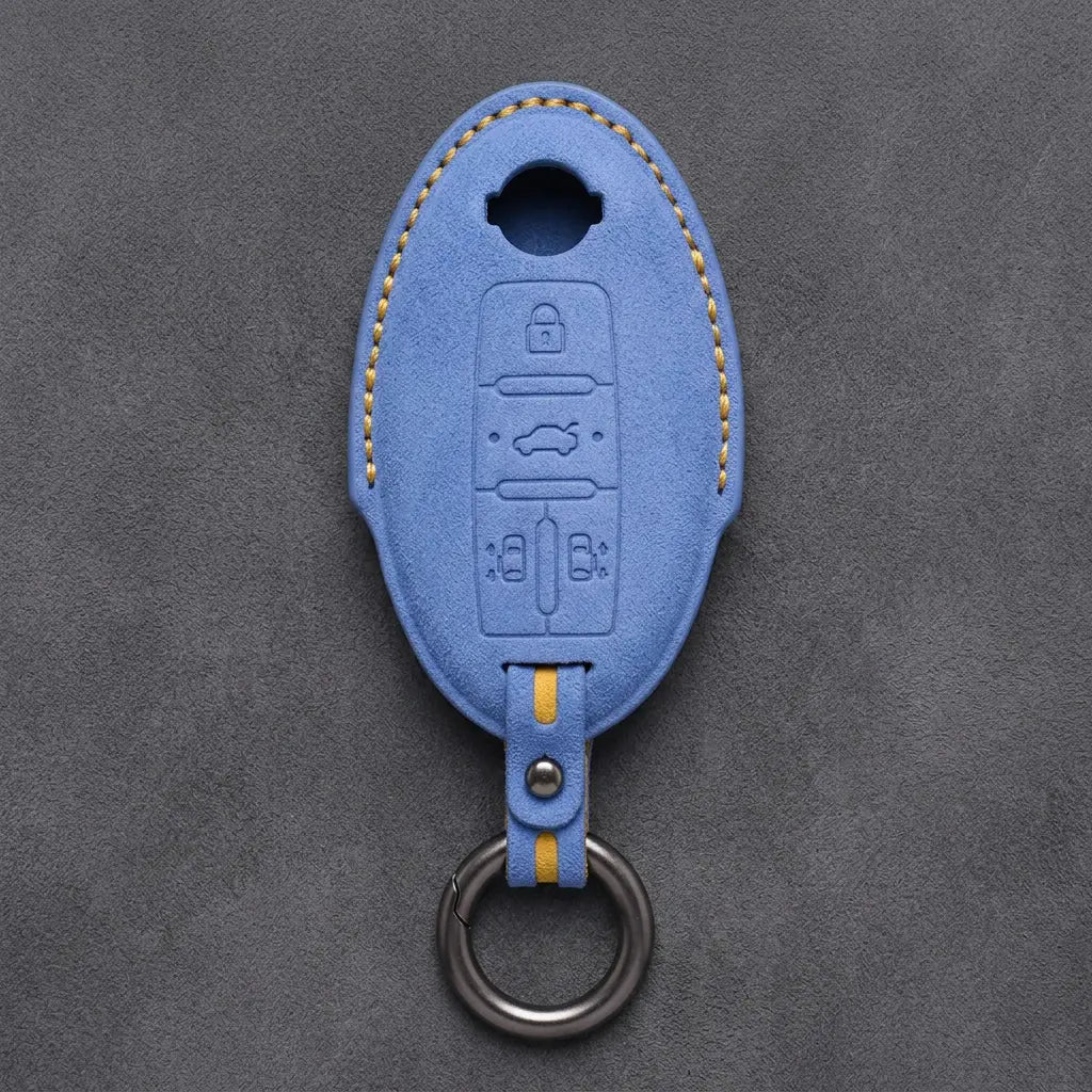 Nissan Hand-Stitched Alcantara Key Fob Cover – Oval Dual Sliding Doors - Cornflower Blue
