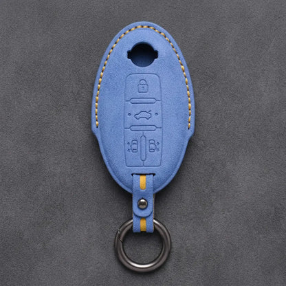 Nissan Hand-Stitched Alcantara Key Fob Cover – Oval Dual Sliding Doors - Cornflower Blue