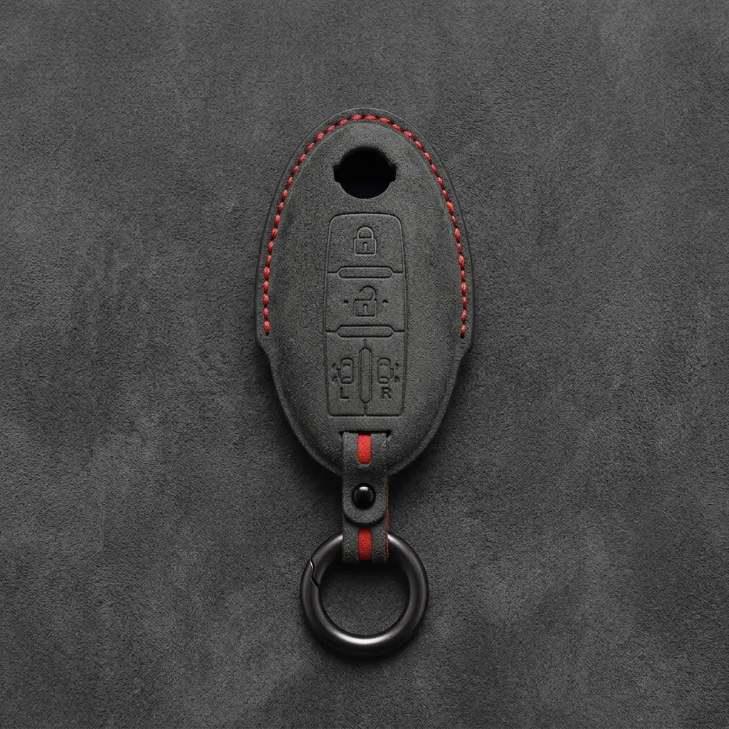 Nissan Hand-Stitched Alcantara Key Fob Cover – Oval Dual Sliding Doors - Dark Charcoal