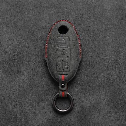 Nissan Hand-Stitched Alcantara Key Fob Cover – Oval Dual Sliding Doors - Dark Charcoal