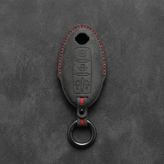 Nissan Hand-Stitched Alcantara Key Fob Cover – Oval Dual Sliding Doors - Dark Charcoal