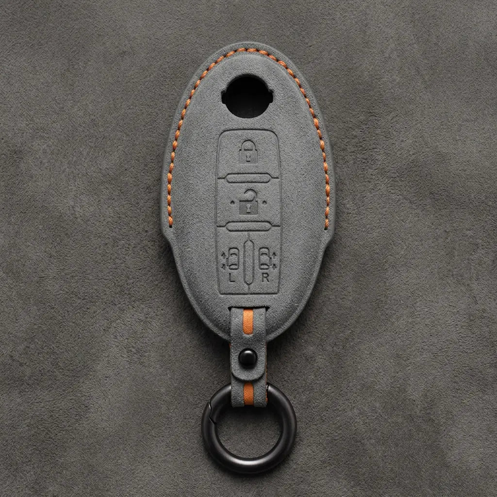 Nissan Hand-Stitched Alcantara Key Fob Cover – Oval Dual Sliding Doors - Dark Gray