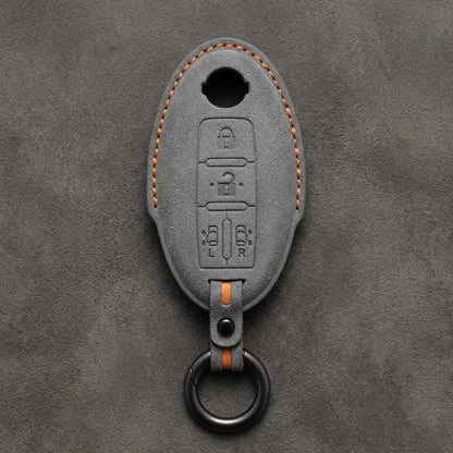 Nissan Hand-Stitched Alcantara Key Fob Cover – Oval Dual Sliding Doors - Dark Gray