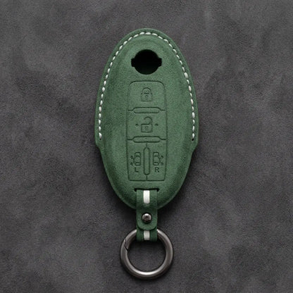 Nissan Hand-Stitched Alcantara Key Fob Cover – Oval Dual Sliding Doors - Dark Green