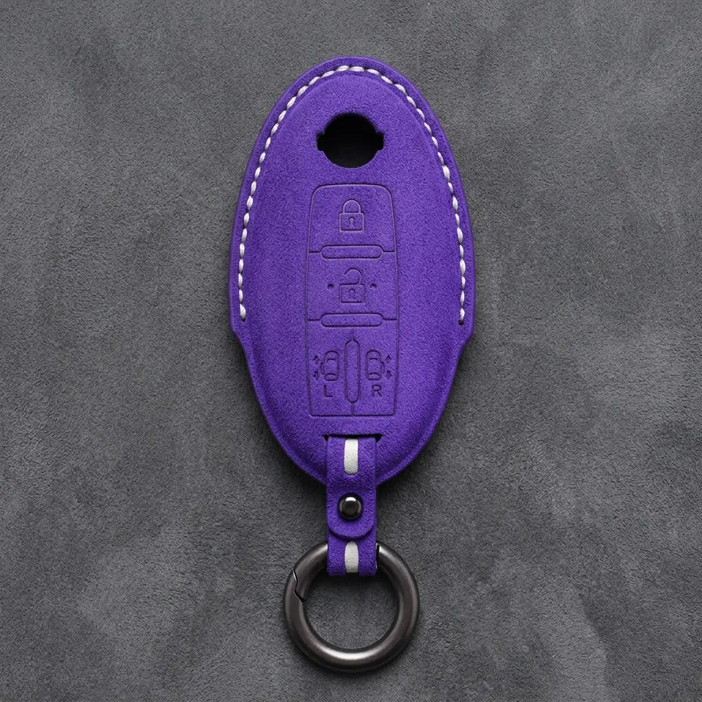 Nissan Hand-Stitched Alcantara Key Fob Cover – Oval Dual Sliding Doors - Dark Purple