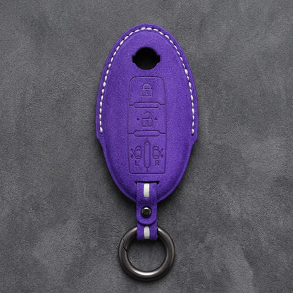 Nissan Hand-Stitched Alcantara Key Fob Cover – Oval Dual Sliding Doors - Dark Purple