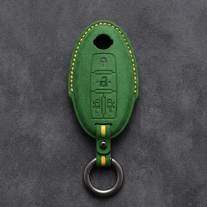 Nissan Hand-Stitched Alcantara Key Fob Cover – Oval Dual Sliding Doors - Grass Green
