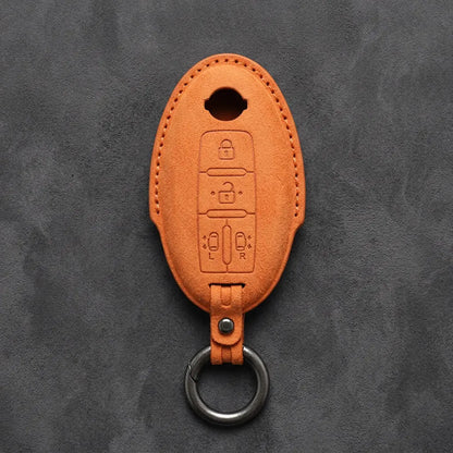 Nissan Hand-Stitched Alcantara Key Fob Cover – Oval Dual Sliding Doors - Orange