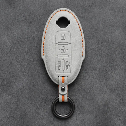 Nissan Hand-Stitched Alcantara Key Fob Cover – Oval Dual Sliding Doors - White