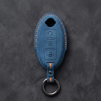 Nissan Hand-Stitched Alcantara Key Fob Cover – Oval Remote Start - Cobalt Blue