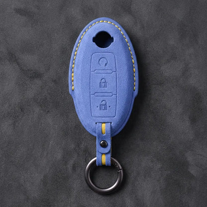 Nissan Hand-Stitched Alcantara Key Fob Cover – Oval Remote Start - Cornflower Blue