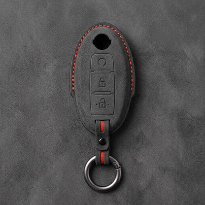 Nissan Hand-Stitched Alcantara Key Fob Cover – Oval Remote Start - Dark Charcoal