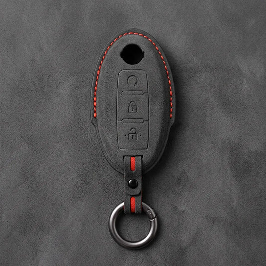 Nissan Hand-Stitched Alcantara Key Fob Cover – Oval Remote Start - Dark Charcoal