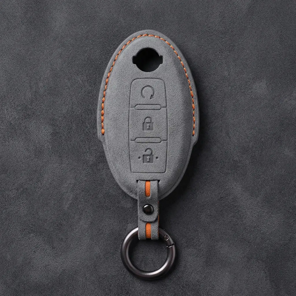 Nissan Hand-Stitched Alcantara Key Fob Cover – Oval Remote Start - Dark Gray