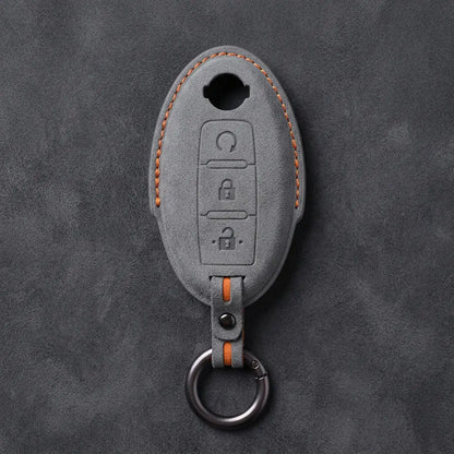Nissan Hand-Stitched Alcantara Key Fob Cover – Oval Remote Start - Dark Gray