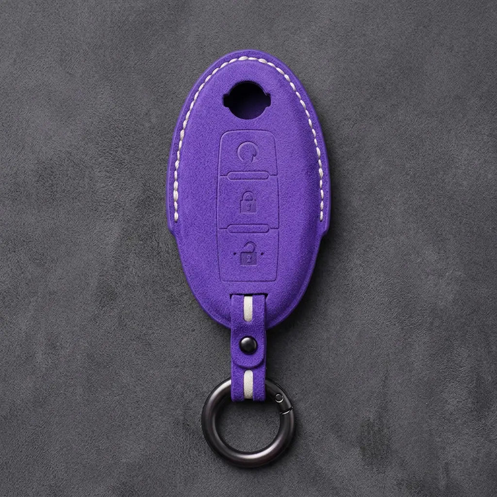 Nissan Hand-Stitched Alcantara Key Fob Cover – Oval Remote Start - Dark Purple