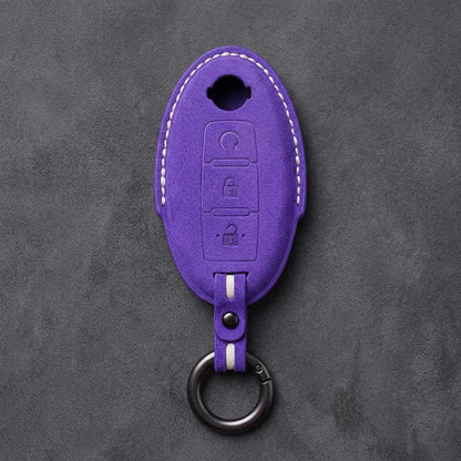 Nissan Hand-Stitched Alcantara Key Fob Cover – Oval Remote Start - Dark Purple