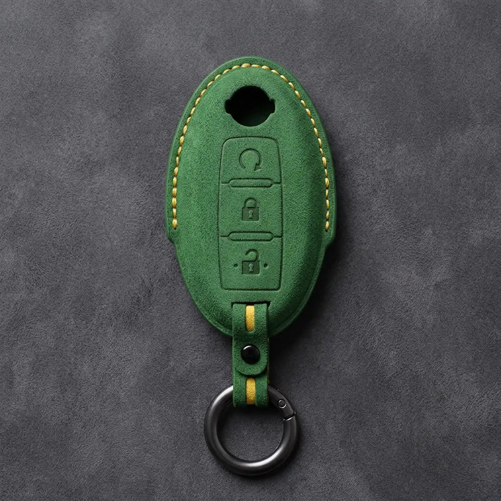 Nissan Hand-Stitched Alcantara Key Fob Cover – Oval Remote Start - Grass Green
