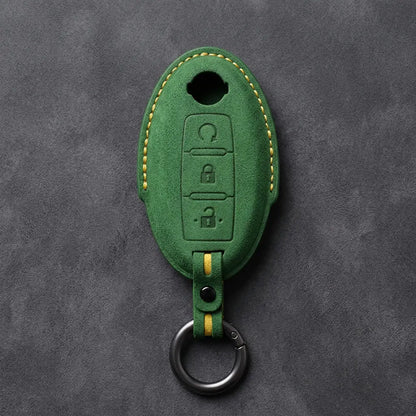 Nissan Hand-Stitched Alcantara Key Fob Cover – Oval Remote Start - Grass Green