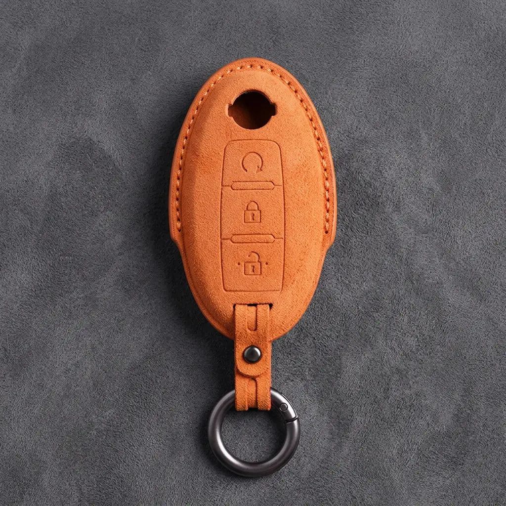 Nissan Hand-Stitched Alcantara Key Fob Cover – Oval Remote Start - Orange