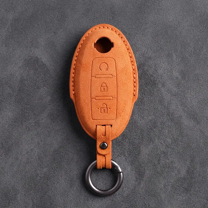 Nissan Hand-Stitched Alcantara Key Fob Cover – Oval Remote Start - Orange