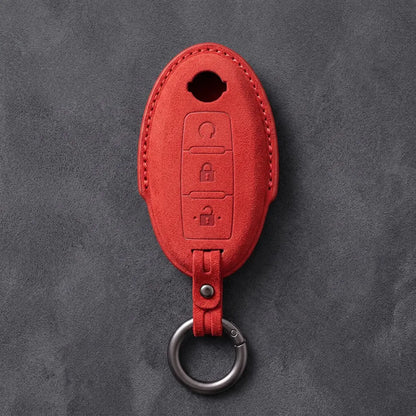 Nissan Hand-Stitched Alcantara Key Fob Cover – Oval Remote Start - Red