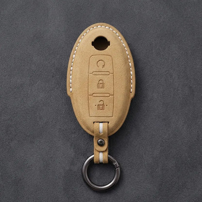 Nissan Hand-Stitched Alcantara Key Fob Cover – Oval Remote Start - Soft Brown