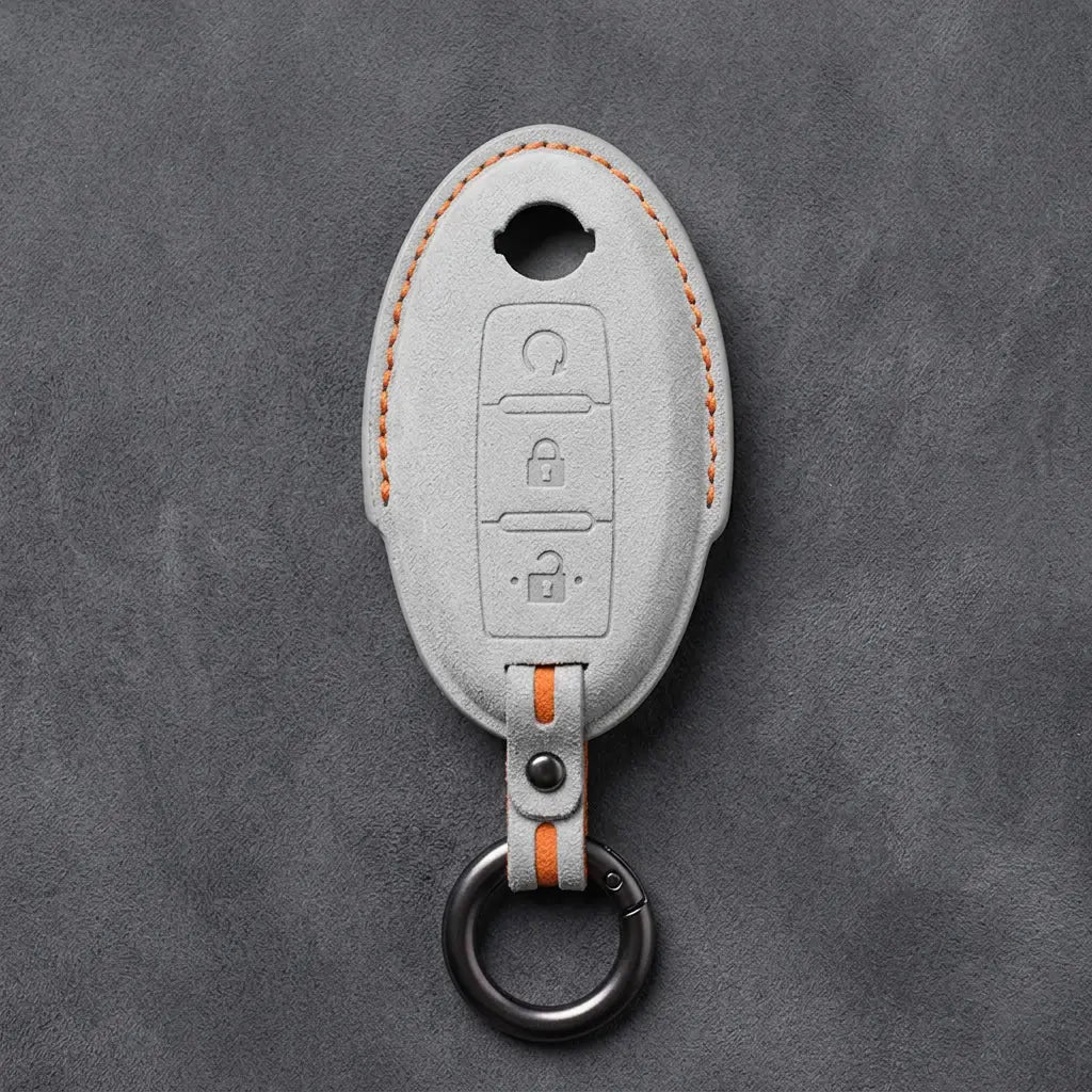Nissan Hand-Stitched Alcantara Key Fob Cover – Oval Remote Start - White