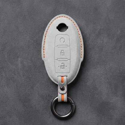 Nissan Hand-Stitched Alcantara Key Fob Cover – Oval Remote Start - White