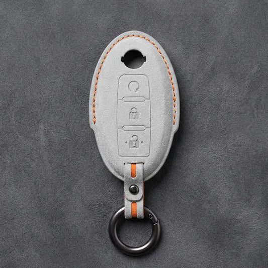 Nissan Hand-Stitched Alcantara Key Fob Cover – Oval Remote Start - White