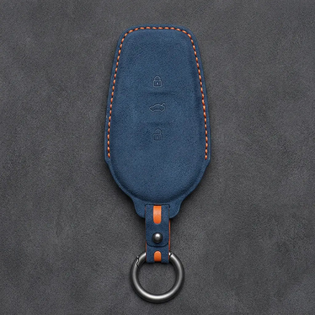 Nissan Hand-Stitched Alcantara Key Fob Cover – Smart Key 3-Button - Cobalt Blue