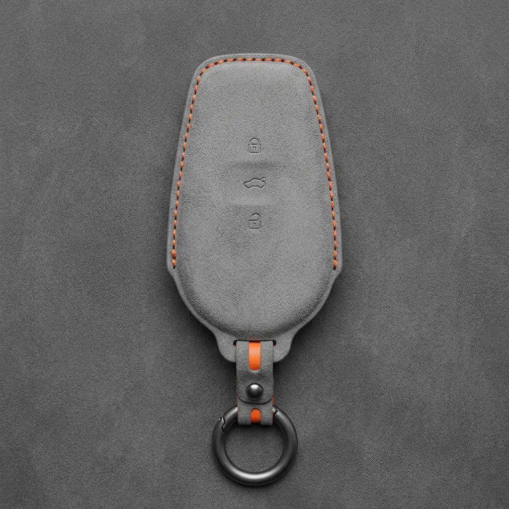 Nissan Hand-Stitched Alcantara Key Fob Cover – Smart Key 3-Button - Dark Gray