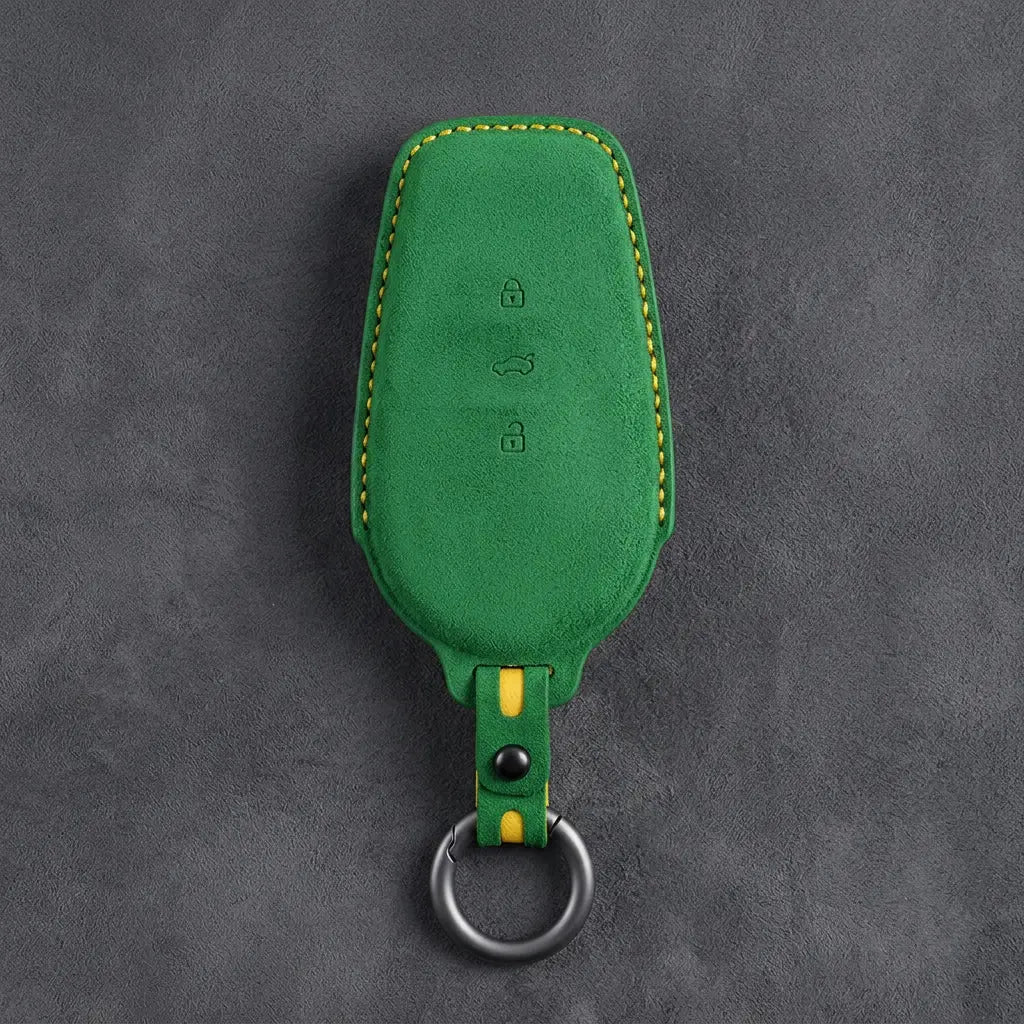 Nissan Hand-Stitched Alcantara Key Fob Cover – Smart Key 3-Button - Grass Green