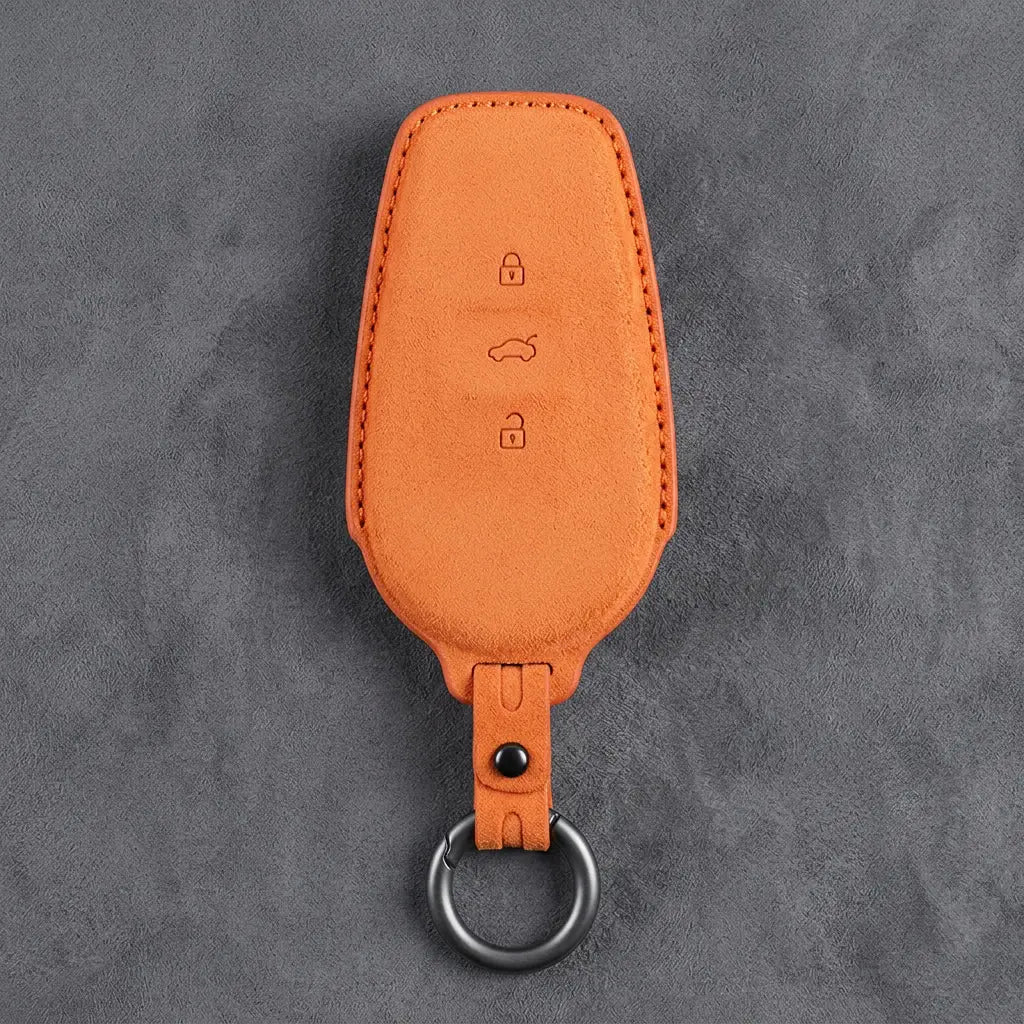 Nissan Hand-Stitched Alcantara Key Fob Cover – Smart Key 3-Button - Orange