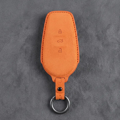 Nissan Hand-Stitched Alcantara Key Fob Cover – Smart Key 3-Button - Orange