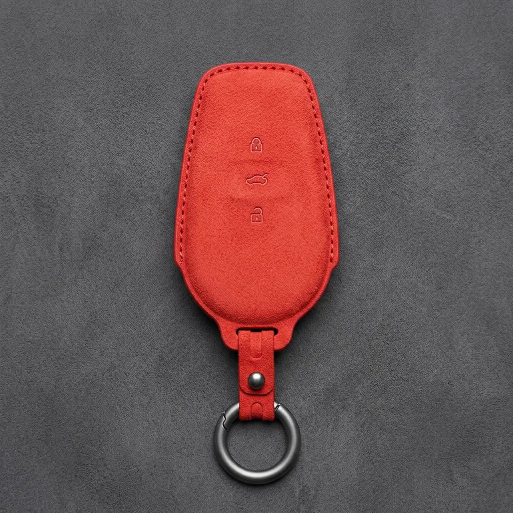 Nissan Hand-Stitched Alcantara Key Fob Cover – Smart Key 3-Button - Red