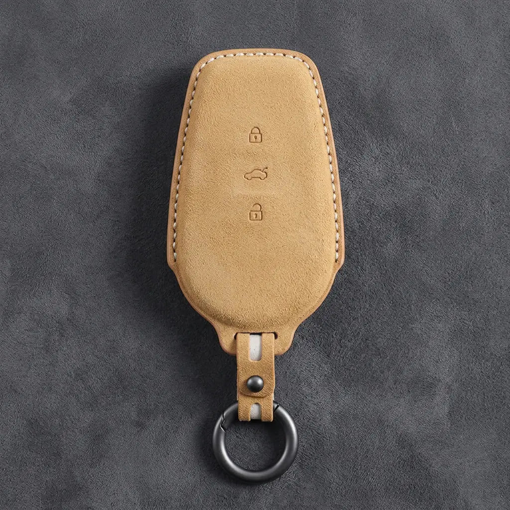 Nissan Hand-Stitched Alcantara Key Fob Cover – Smart Key 3-Button - Soft Brown