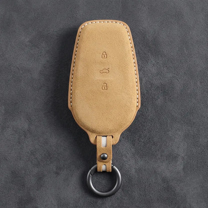 Nissan Hand-Stitched Alcantara Key Fob Cover – Smart Key 3-Button - Soft Brown