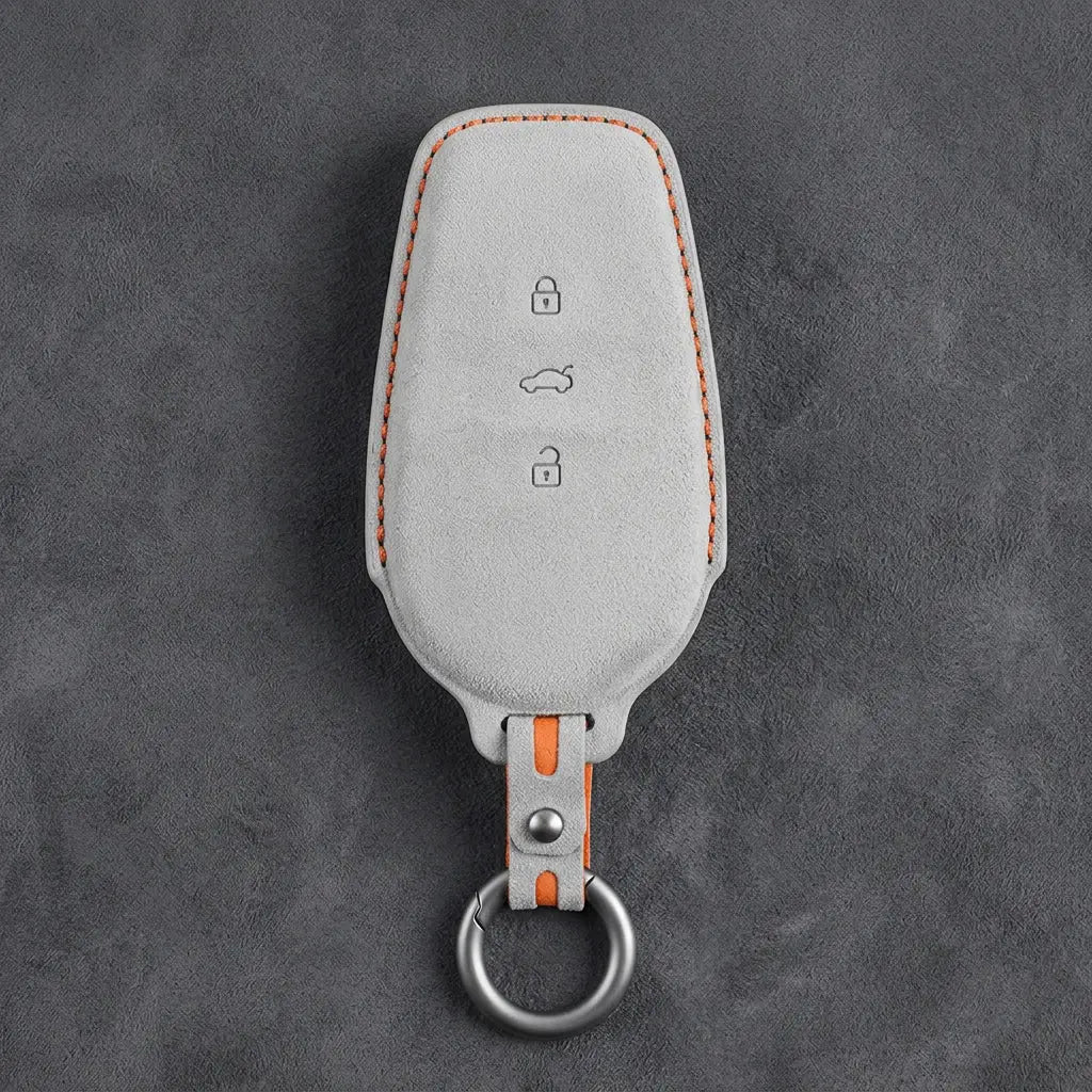 Nissan Hand-Stitched Alcantara Key Fob Cover – Smart Key 3-Button - White