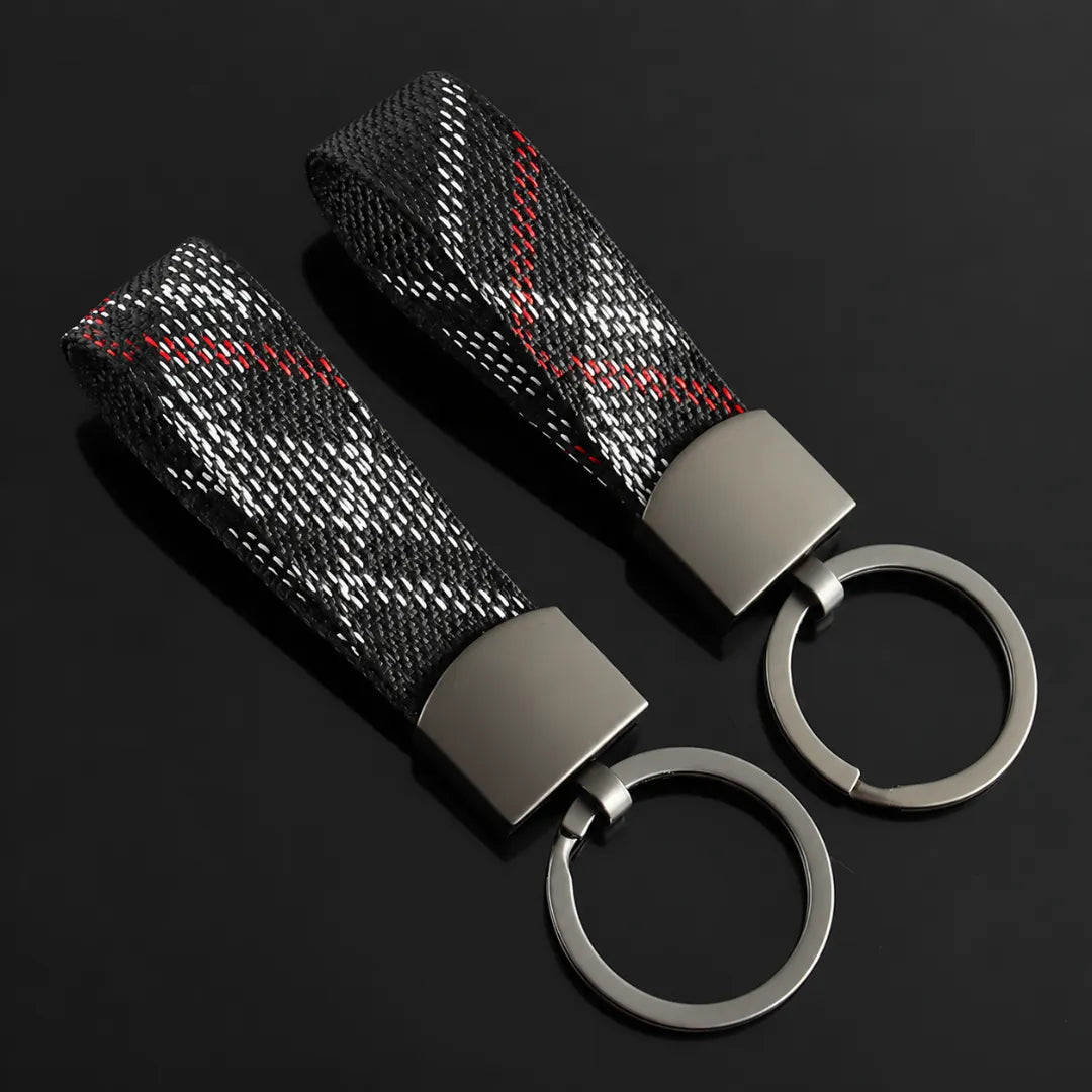 Nylon Ribbon Key Strap Keychain – Plaid Pattern - Back Side